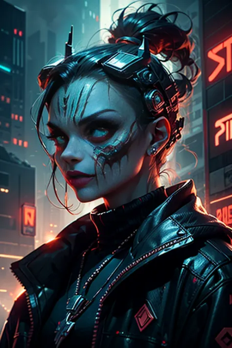 A zombify villan cyberpunk city
