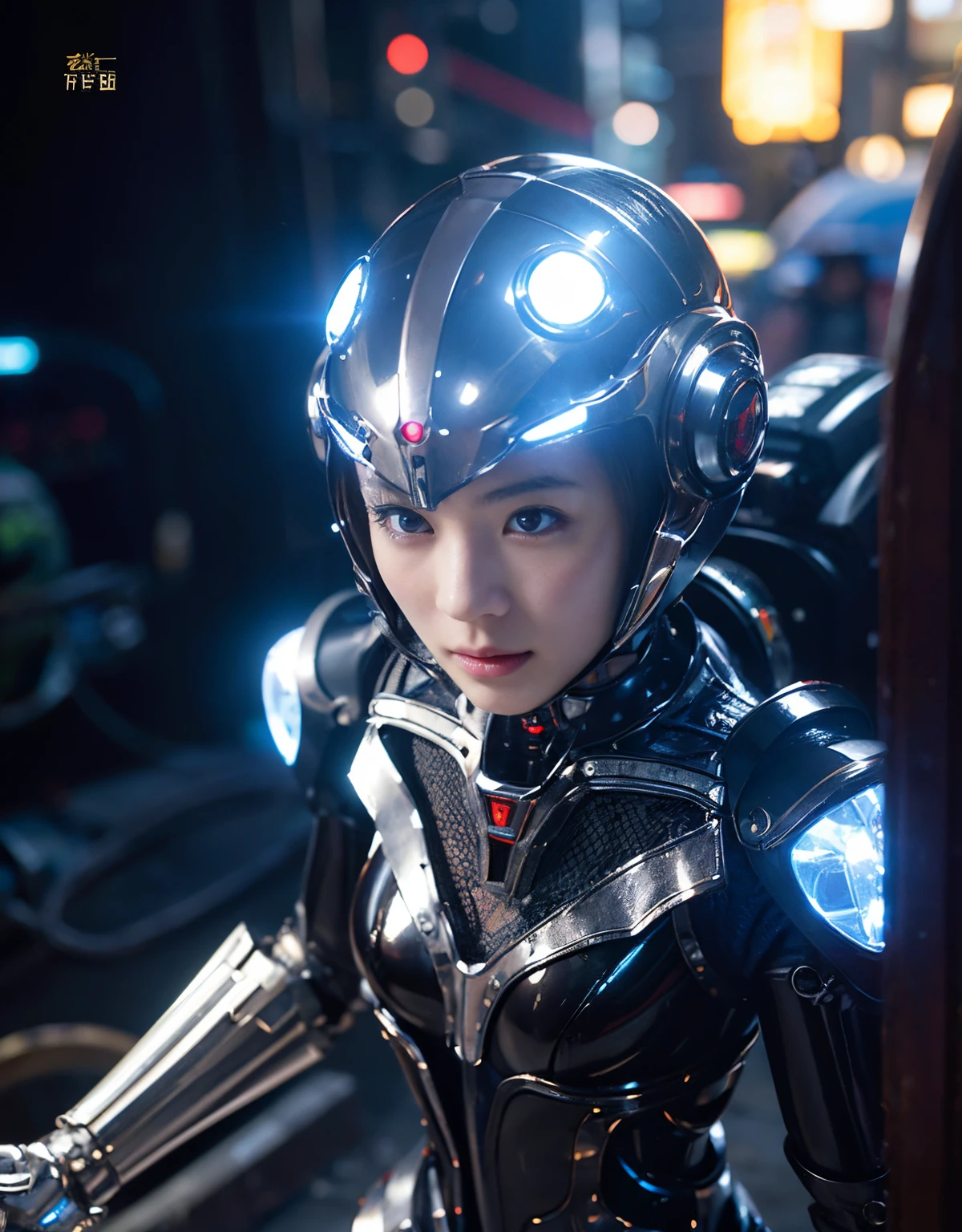 (1 mechanical girl and 1 alien)、（Mystical expression）、top-quality、​masterpiece、超A high resolution、(Photorealsitic:1.4)、Raw photo、女の子1人、glowy skin、(((1 Mechanical Girl)))、((transparent crystal suit bodysuit、The body can see through)).(Natural alien background to fight aliens)、(Small LED)、((super realistic details))),globalillumination、Shadow、octan render、8K、ultrasharp、Robot background、Colossal 、Raw skin exposed in the cleavage、red metal、Details of complex ornaments、Japan details、highly intricate detail、Realistic light、(Mystical expression),CG Society Trenlow Eyes、Eyes shining towards the camera、Mechanical marginal blood vessels connected to neon detail tubes)、(Wires and cables connecting to the head)、Small LED、,Mechanical thighs、Toostock、（Hands are also made of machines）、、future alien、Please wear a mechanical helmet、
