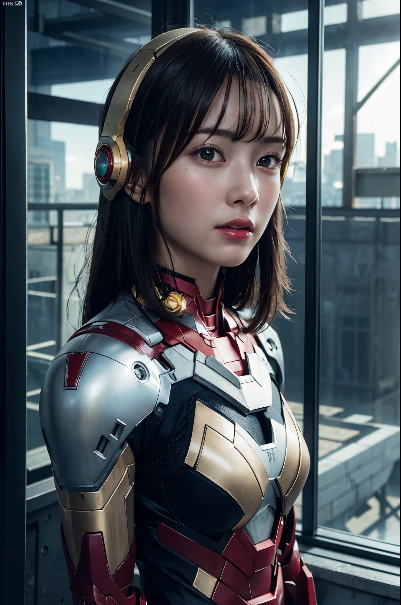 (1girl:1.3), solo,__body-parts__, official art, unity 8k wallpaper, ultra detailed, beautiful and aesthetic, beautiful, masterpiece, best quality, RAW, masterpiece, super fine photo,, best quality, super high Resolution, photorealistic, sunlight, full body portrait, stunningly beautiful,, dynamic pose, delicate face, vibrant eyes, (side view), she is wearing a futuristic Iron Man mech, red and gold, Highly detailed abandoned warehouse background, detailed face, detailed complex busy background, messy, gorgeous, milky, high detailed skin, realistic skin details, visible pores, sharp focus, volumetric fog, 8k uhd, dslr camera, High quality, film grain, fair skin, photorealism, lomography, sprawling metropolis in a futuristic dystopia, view from below, translucent