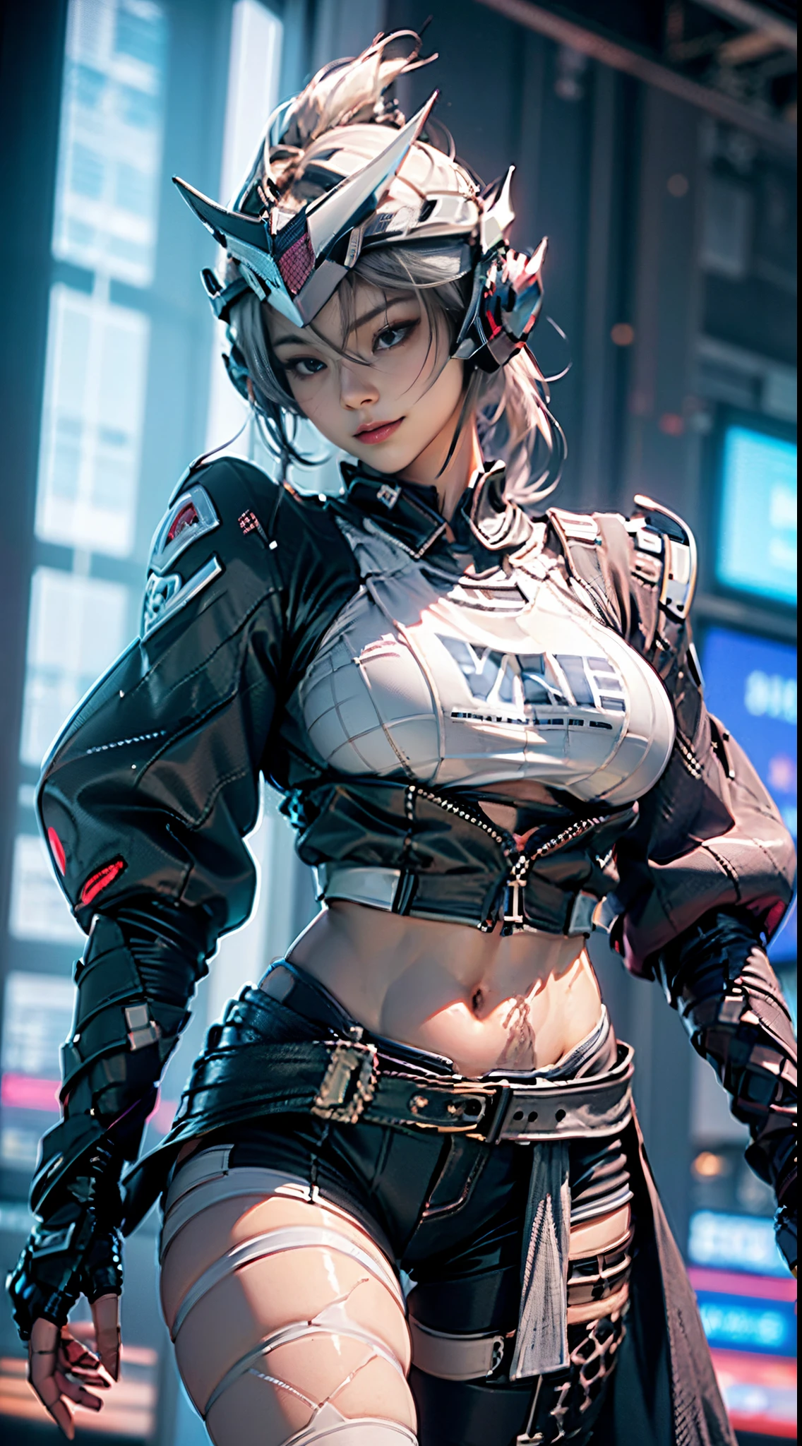 ((unreal enginee 5)), lifelike rendering, excellent, (Full Armor Body), (cloaks), (Helm), looking in camera, Stand in the studio, Beautiful face, makeup, CGI Mix, (Photorealism:1.2), Ultra-realistic UHD face, (Colossal tits), Slim waist, an hourglass figure, Half body, ((Glowing skin)), ((Shiny skin)), Realistic body, ((She has a )), ((Clean skin)), Photorealistic, Bokeh, Motion Blur, masterpiece, hight resolution, 1080p, Super Detail, Textured skin, (Sword at the waist), close up to upper body, white hip length hair, smiling beautifully , looking at viewer, drill hair