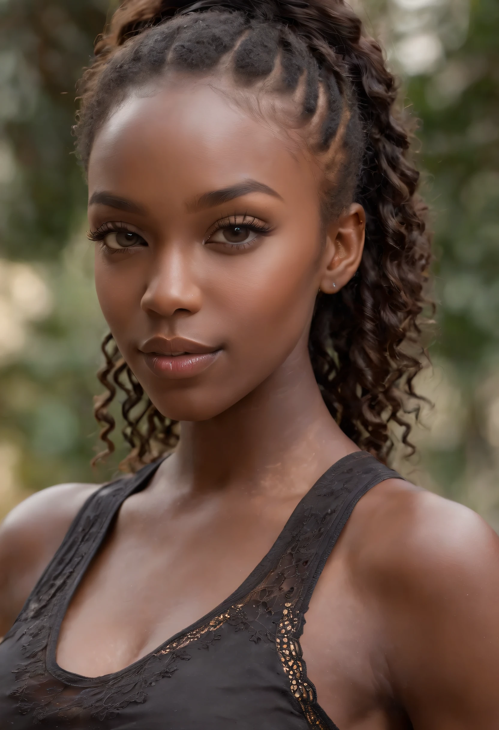 ((Dark African skin, Very deep ebony skin)), ((Its beauty is undeniable)), ((Excited cute face)), ((Perfect hazel eyes hyper detailed,)), ((pose mignonne)), , ((Seductive )), sexy, (( Tight mesh shirt, shorts courts sexy)), ((Smooth African hair long curly ponytail,)), (( peau)), ((debout, vue de face)), ((toucher ses propres jambes dans une pose sexy)), ((dehors, Ville publique)), Sharp Focus CGI, photoreallistic, High detail, Realstic, Masterpiece, absurdes, Best quality, Hdr, High quality, high-definition, Extremely detailed, 8k wallpaper, Intricate details, 8K UHD, Full-HD, (photo realist:1.2), contraste, intense illumination, lighting cinematic, natural lighting, hard light, contre-jour, Illumination globale, occlusion ambiante 22ans