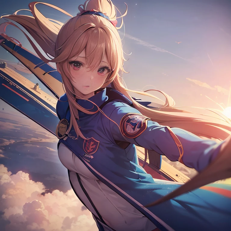 1 girl ,(skydiving ), Focus on character,((shooting)), A high resolution,(Extremely ridiculous), (hire.repairing:1.3),anime-looking,extremely detaild的 CG unified 8k wallpaperain part)), ((Better quality)), (Beautiful illustration), ((Extremely Delicately Beautiful))