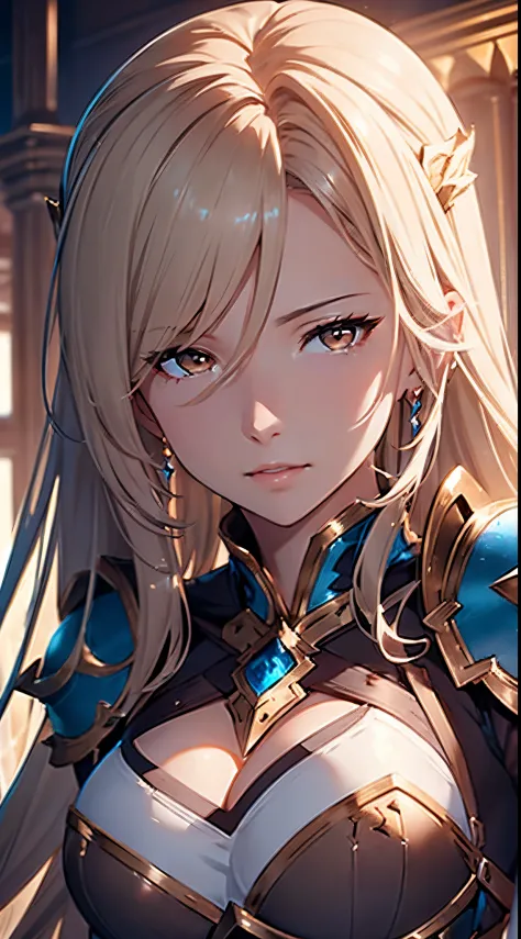 (Katalina from granblue fantasy), elegant,  female, wearing white armor, brown eyes, elegant face, high resolution, extremely detail 8k cg, close-up face
