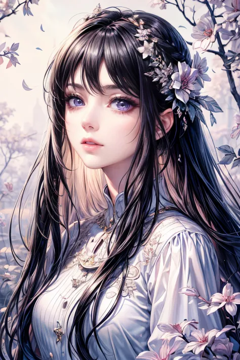 The prompt for the first theme iest quality,8k,CG), detailed upper body, lonely girl, floral forest background, detailed facial ...