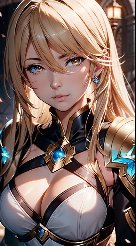 (Katalina from granblue fantasy), elegant,  female, wearing white armor, breastplate, brown eyes, elegant face, high resolution, extremely detail 8k cg, close-up face