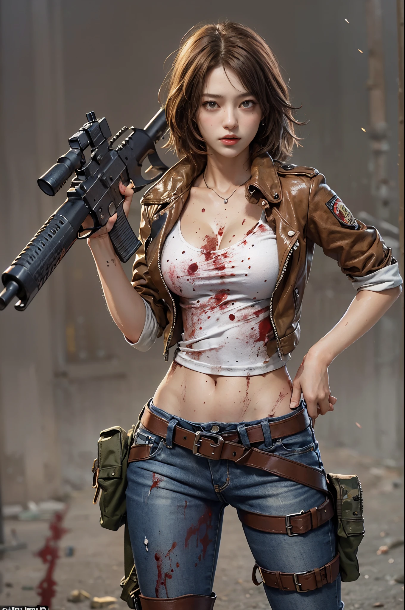 Resident evil, Beautiful Claire Redfield, Recreate the gun in detail -  SeaArt AI