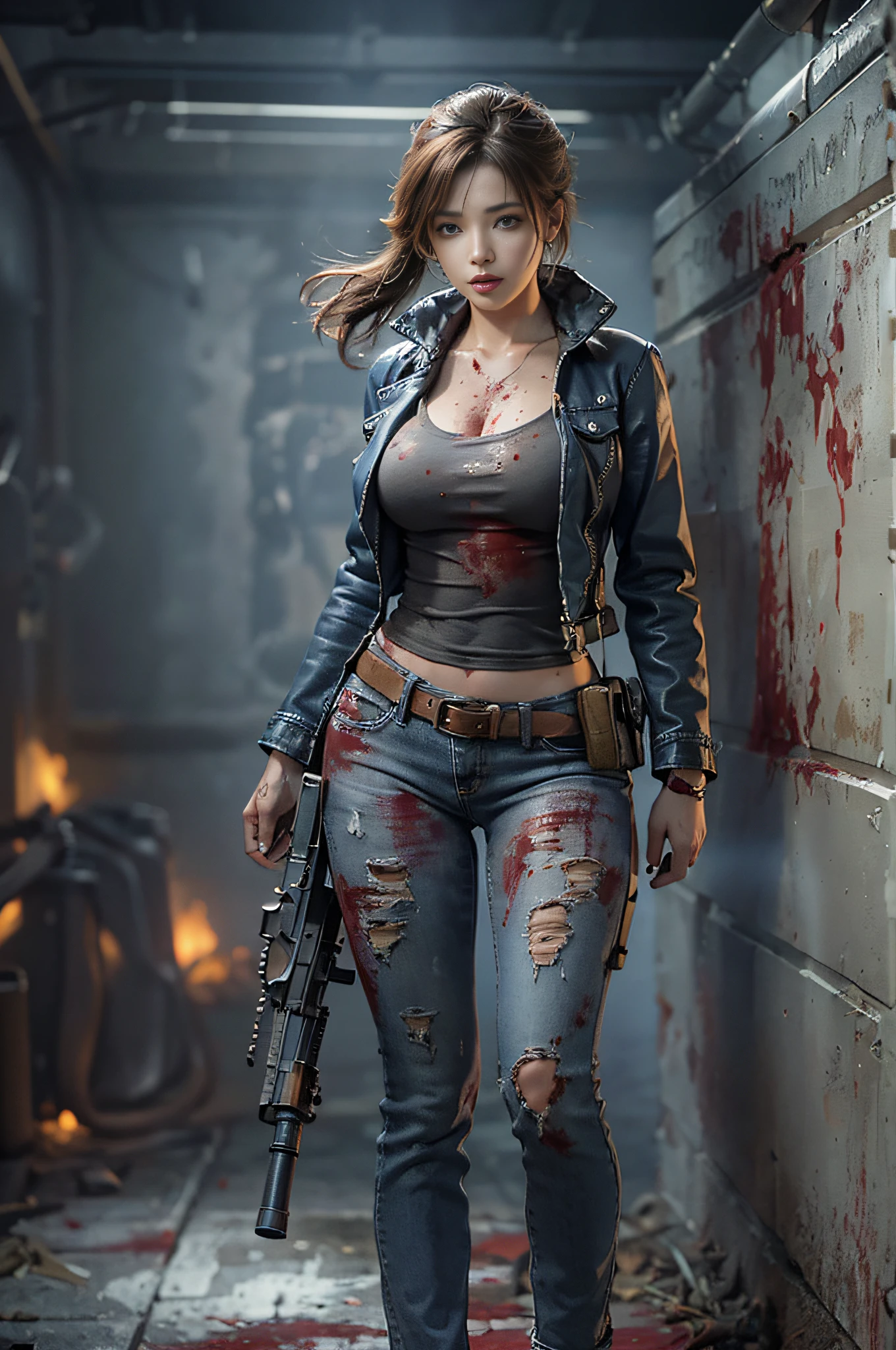 Resident evil, Beautiful Claire Redfield, Recreate the gun in detail -  SeaArt AI