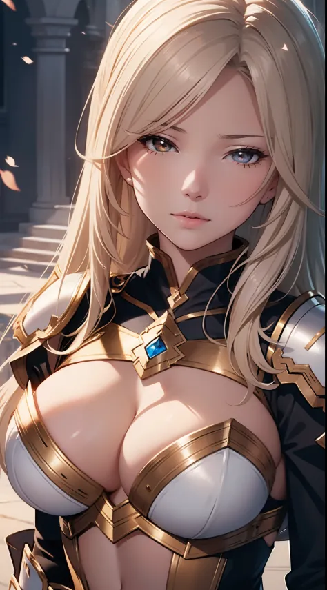 (Katalina from granblue fantasy), elegant,  female, wearing white full armor, breastplate, brown eyes, elegant face, high resolution, extremely detail 8k cg, close-up face
