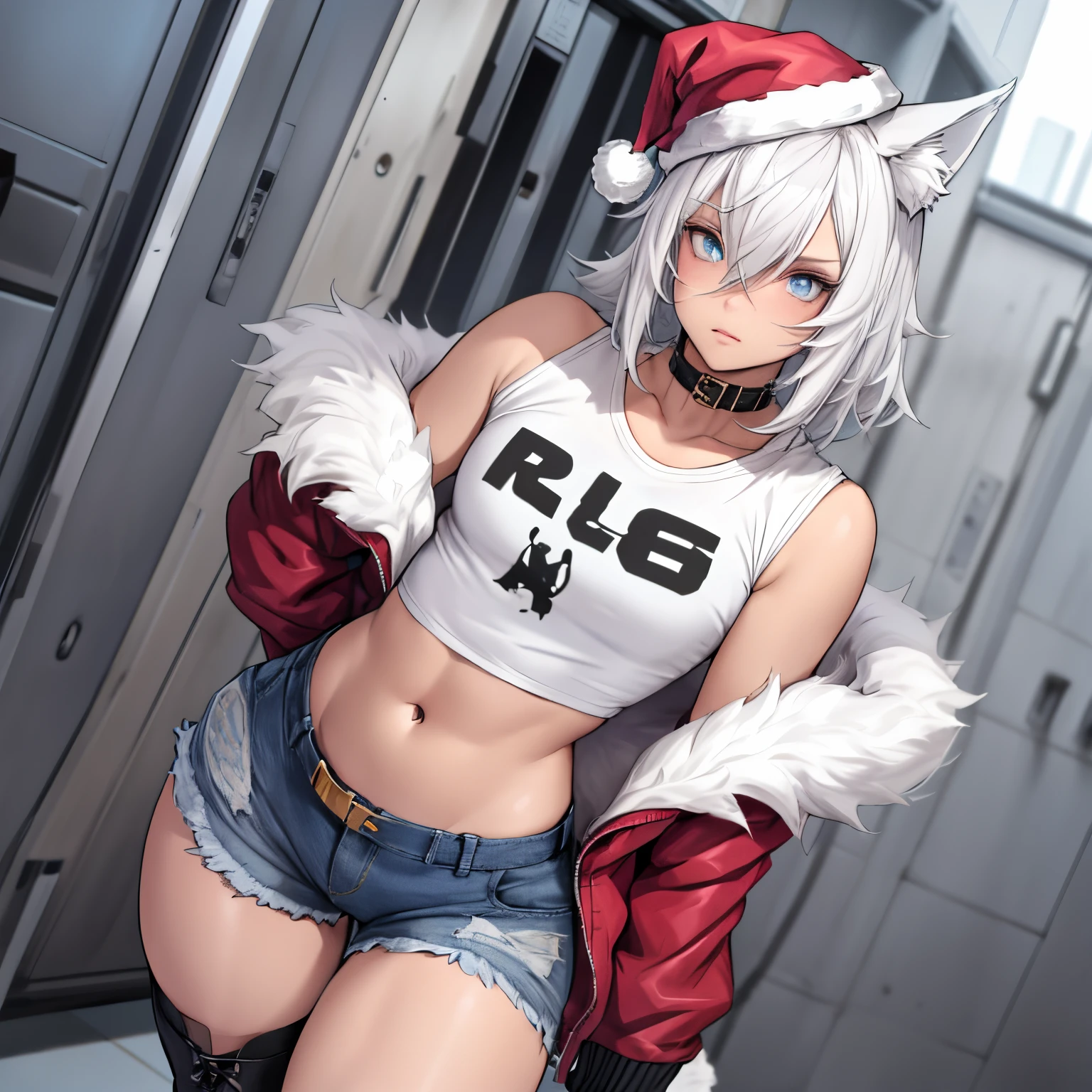 Anime girl with white hair and blue eyes wearing a white shirt - SeaArt AI