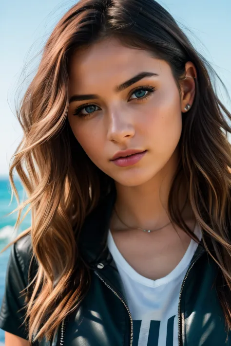 photo de (Emikin:0.99), a woman as a sexy TikTok influencer, Ocean hair, Eyes of the Ocean, angry, Style ModelShoot, (extremely detailed CG unity 8k wallpaper), photo of the most beautiful artwork in the world, Professionnel Majestical (photographie par St...
