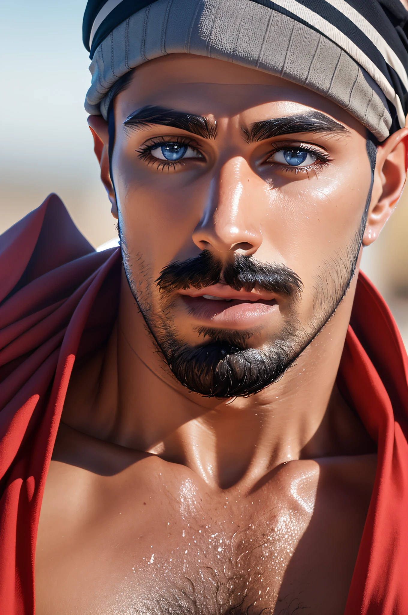 faaris azura, arabic, thobe, turban, close up