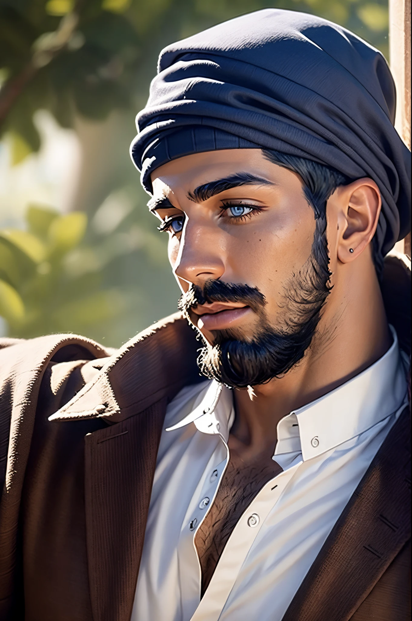 faaris azura, arabic, thobe, turban, close up