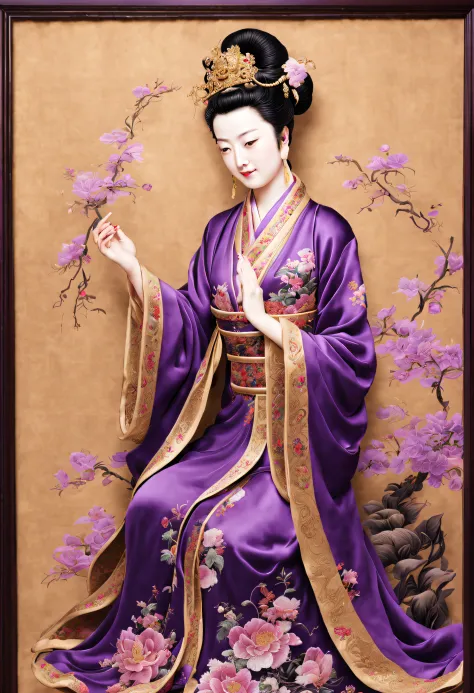 ( Embroidery works), (Suzhou embroidered purple robe Guanyin statue), (standing full-body), embroidery, Kesi silk craft,Embroide...