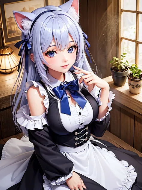 cat ear,maid outfit, looking at the viewer, beautiful,waifu girl --auto --s2