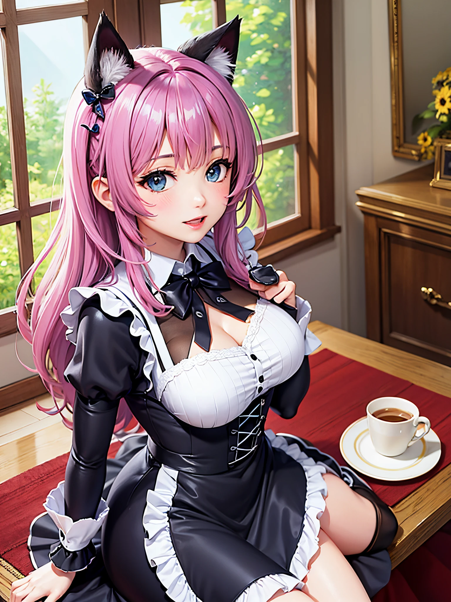 cat ear,maid outfit, looking at the viewer, beautiful,waifu girl --auto --s2