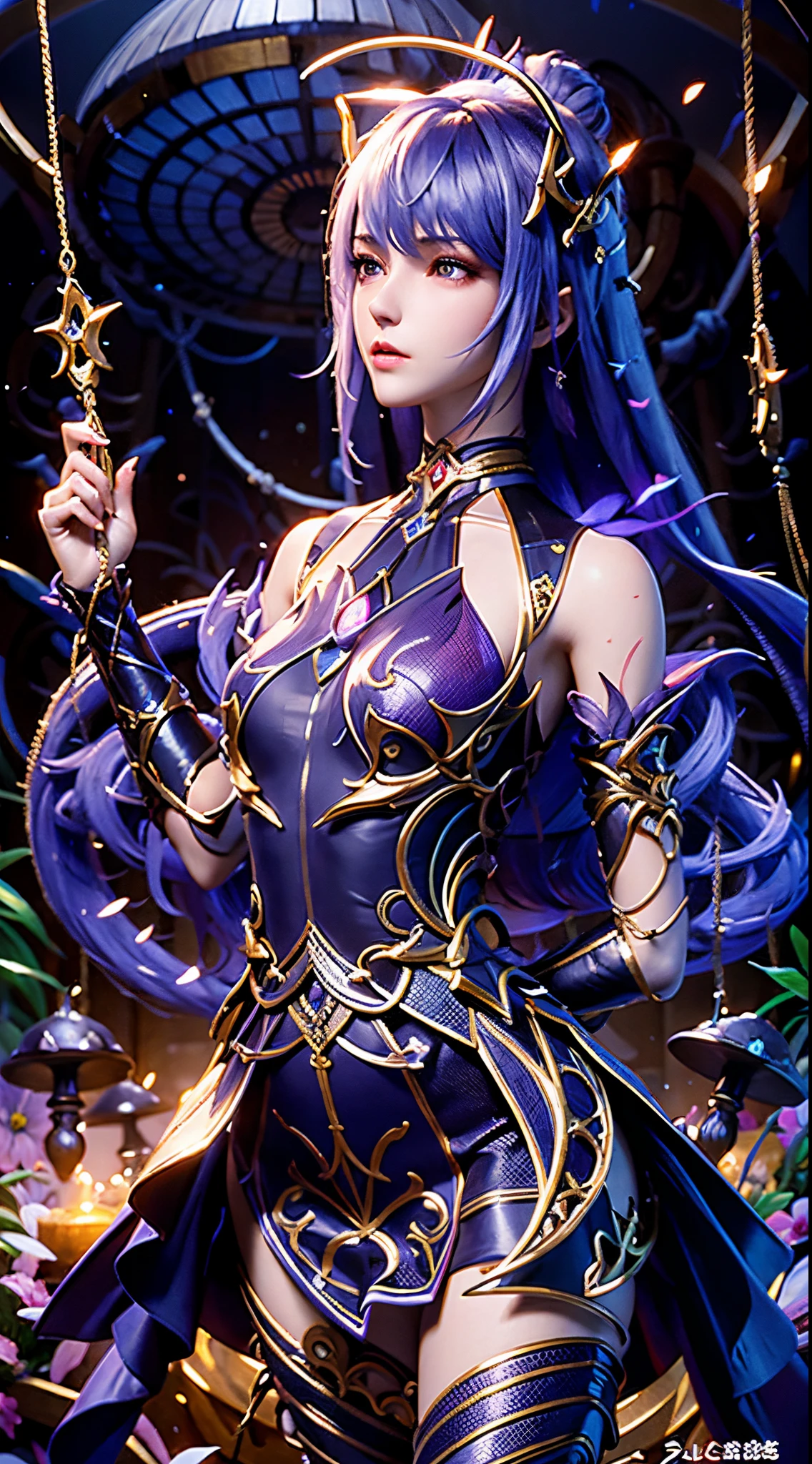 A close up of a woman in a purple outfit holding a sword - SeaArt AI