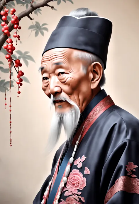 embroidery art of a old chinese man, (best quality:1.3)