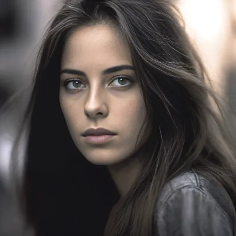 Femme aux cheveux longs et aux yeux bleus regardant la caméra, Portrait doux photographié 8 K, Portrait Anime Kaya Scodelario, J...