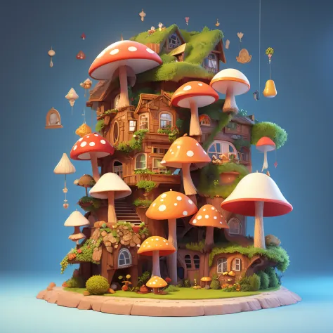Super cute mushroom house，light toned，undying，The beautiful