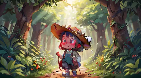 garota agricultora chamada papoula, vestindo roupas de cowboy, cowboy hat, (Menina pequena bonito) (5 a 6 anos) Standing, andando distraidamente por uma floresta, Moagem, (lugar escuro: 0.8) (Desordem - Casa: 0.8), (Trabalho -Prime: 1.2) (Realistic: 1.2) (...