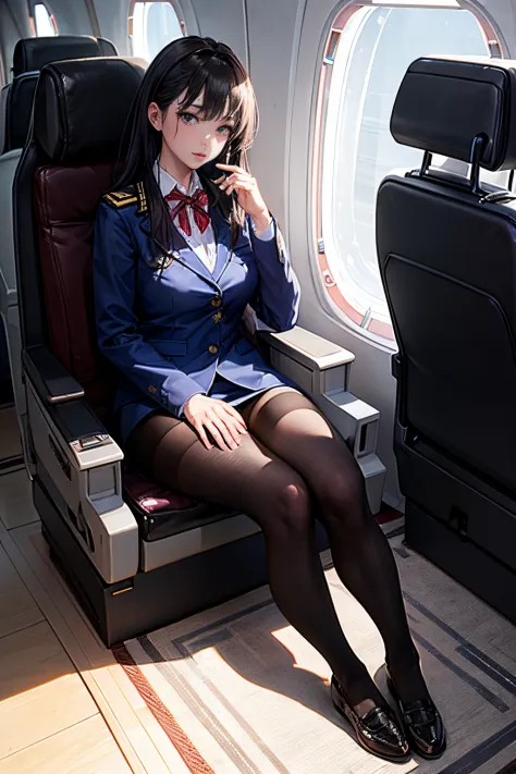 (8K, highest quality raw, masutepiece:1.2),high-definition RAW color photography,(professional photograpy:1.2),(),1girl in,
jet aircraft cabin,Stewardess in elegant uniform,Sheer pantyhose,Light from the windows creates a warm and cozy space..,,Beautiful f...
