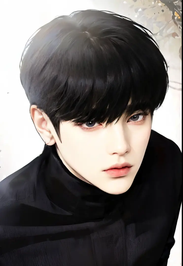 ((4K works))、Perfection masterpiece、（Top-quality)、((High-level image quality))、((One perfection handsome beautifully young man)、A korean young man close-up face, ((Slim figure))、((Black sweater with turtle-neck))、(Detailed perfection handsome beautifully)、...