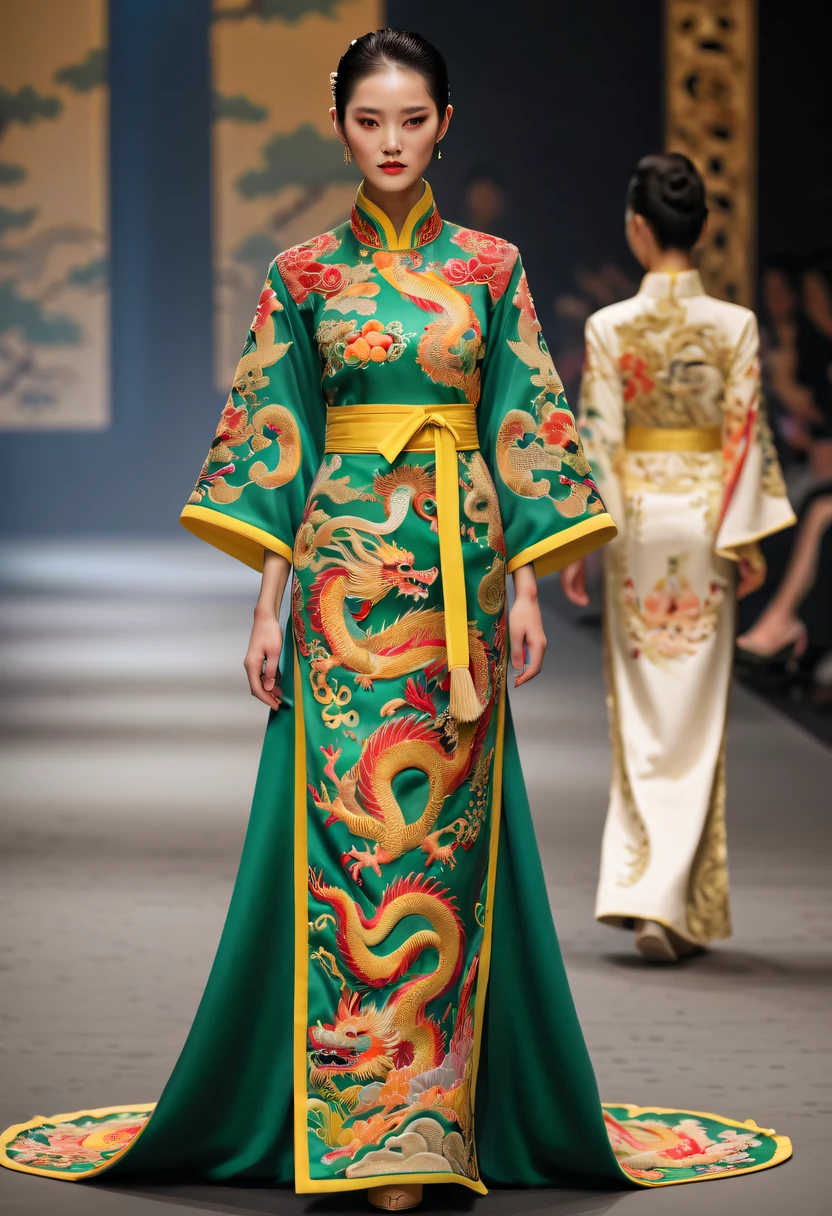 embroidered clothing，dragon embroidery，Chinese clothing design，catwalks，