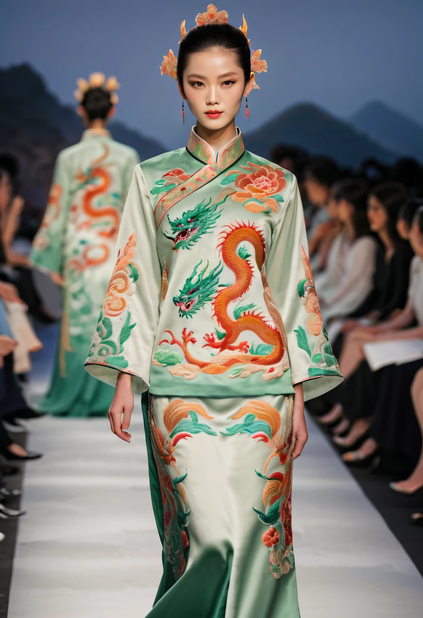 embroidered clothing，dragon embroidery，Chinese clothing design，catwalks，