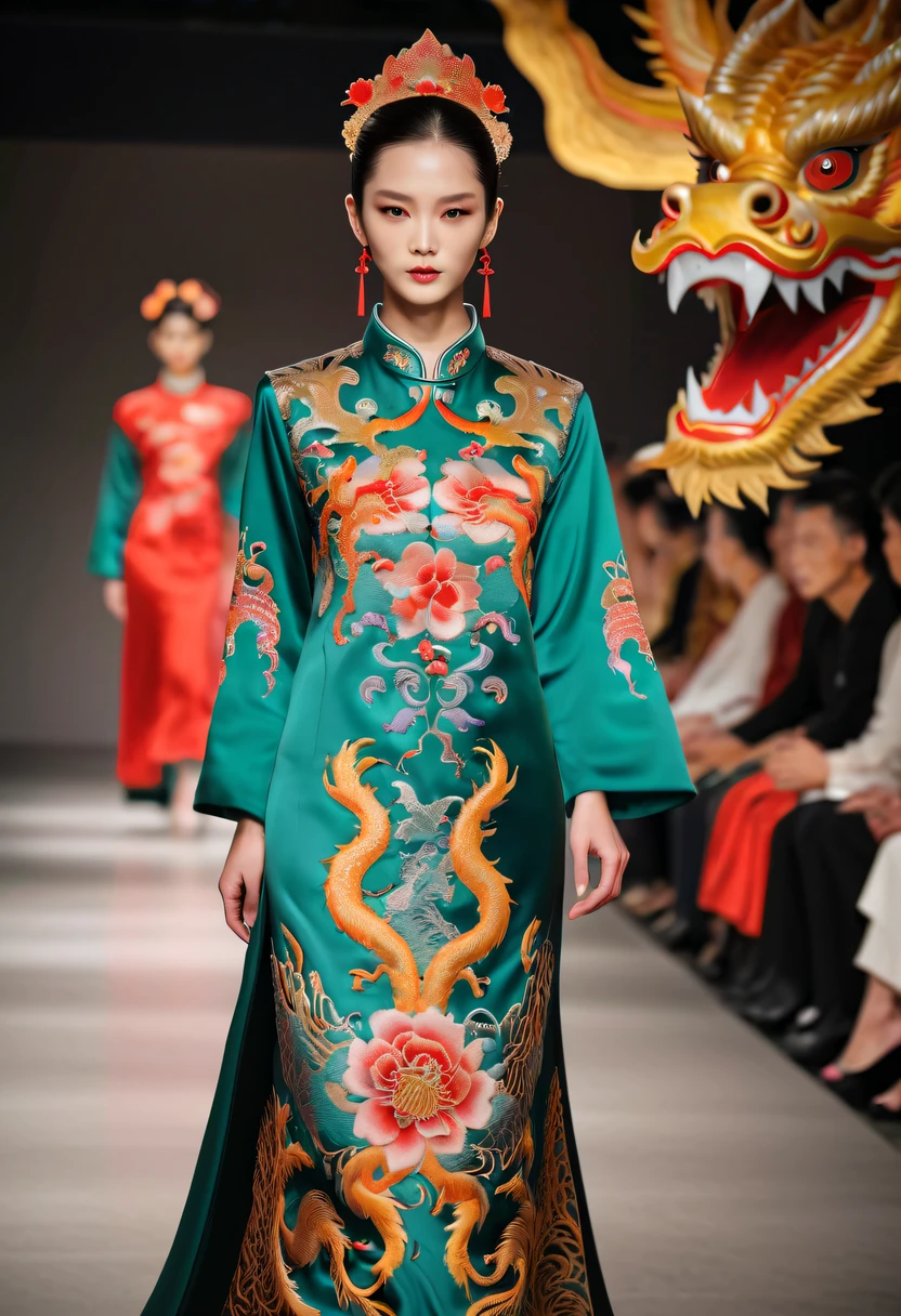 embroidered clothing，dragon embroidery，Chinese clothing design，catwalks，