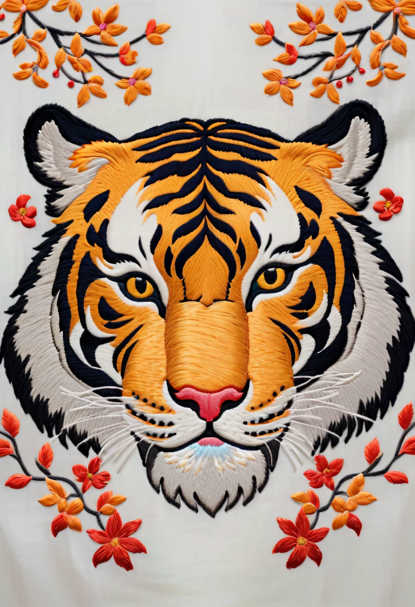 刺繍作品を描く，虎の刺繍，中国服のデザイン，絹織物，対称的な ...