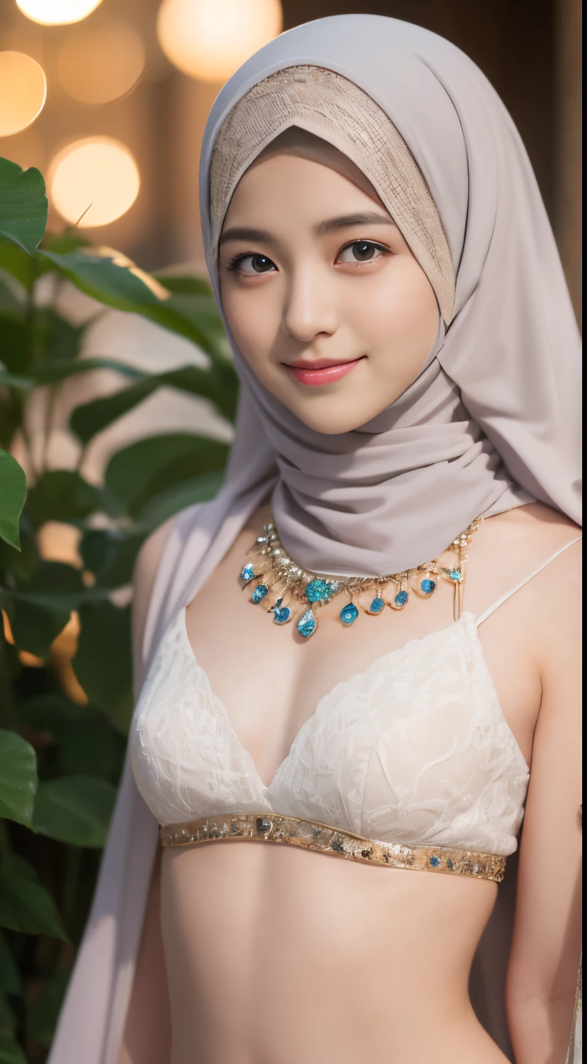 bellydancer, nsfw, ((lebanese)), ((hijabi)), masterpiece, best quality, 8k, 15yo, , raw photo, absurdres, award winning portrait, solo, night, neon, idol face, violaceaess, gardeniass, delicate girl, upper body, DSLR, looking at viewer, candid, sophisticated, youthful, smile, professional lighting, film grain, chromatic aberration, (detailed eyes and face:1.0), (bokeh:1.1)