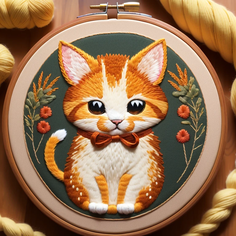 cuocuoxiu, punch needle embroidery, a cute kitten