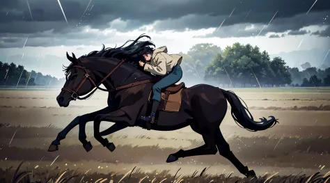 (Best Quality, Ultra-detailed, Realistic:1.37),
running horse in the field,
wheat swaying in the wind,
overcast weather,
Sateen,
Oil Painting Style,
dark and moody color tones,
Soft and impactful lighting, the anime