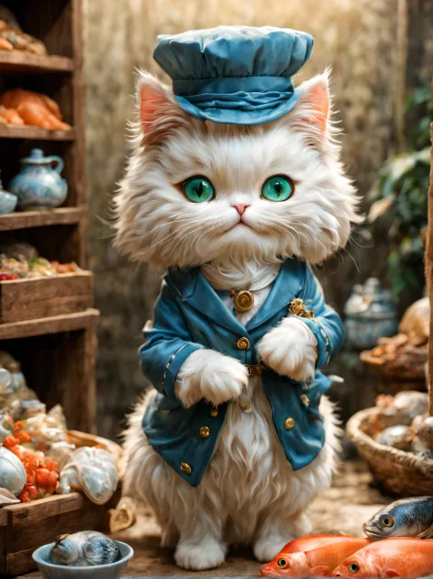 (minuet、fishmonger、odd eye),,cute little,​masterpiece,top-quality,Fluffy cat,,A delightful,tre anatomically correct,,Fantasia,Cats,minuet,odd eye