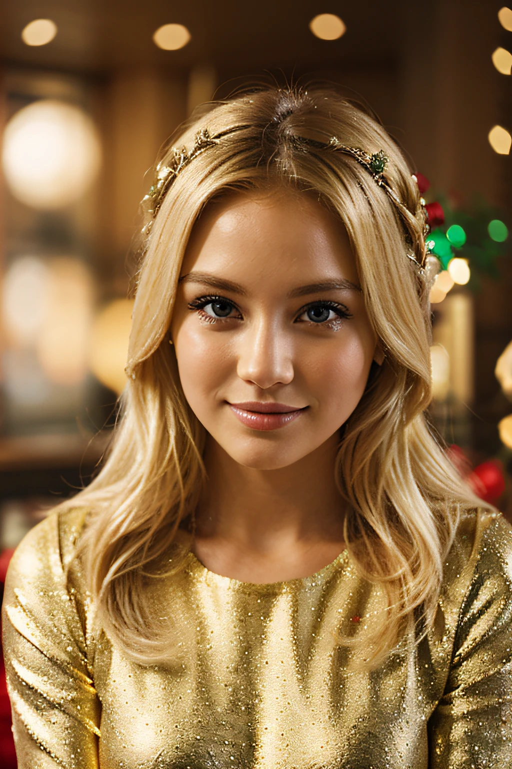 blonde goddess with Christmas background
