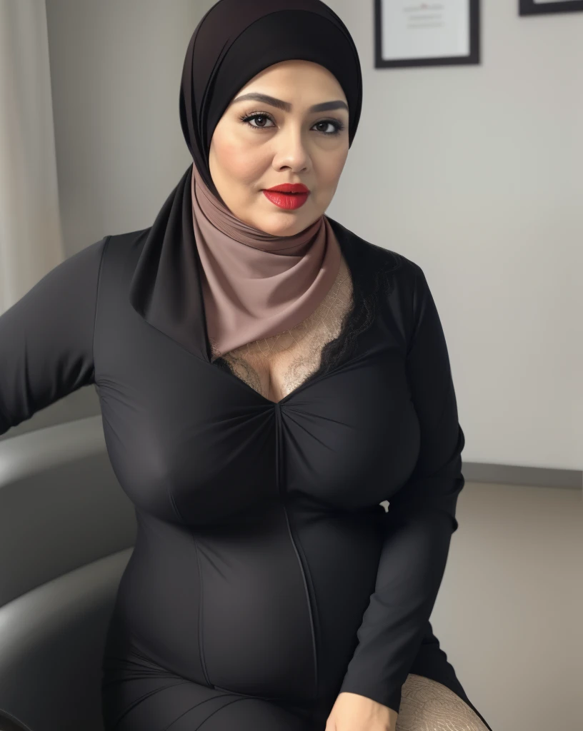 A woman in a black dress and a hijab poses for a picture - SeaArt AI