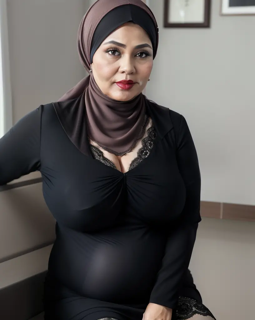 58 anos, Mulher madura indonésia Hijab, grande : 96.9, Gamis, Peito prestes  a explodir - SeaArt AI