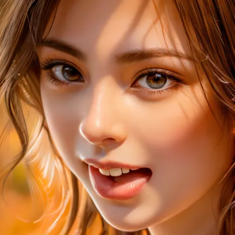 a girl, opened mouth, sticking out a tongue, beautiful detailed eyes, beautiful detailed lips, medium:oil painting, highres, ultra-detailed, realistic:1.37, vivid colors, portraits, warm color tone, natural lighting
