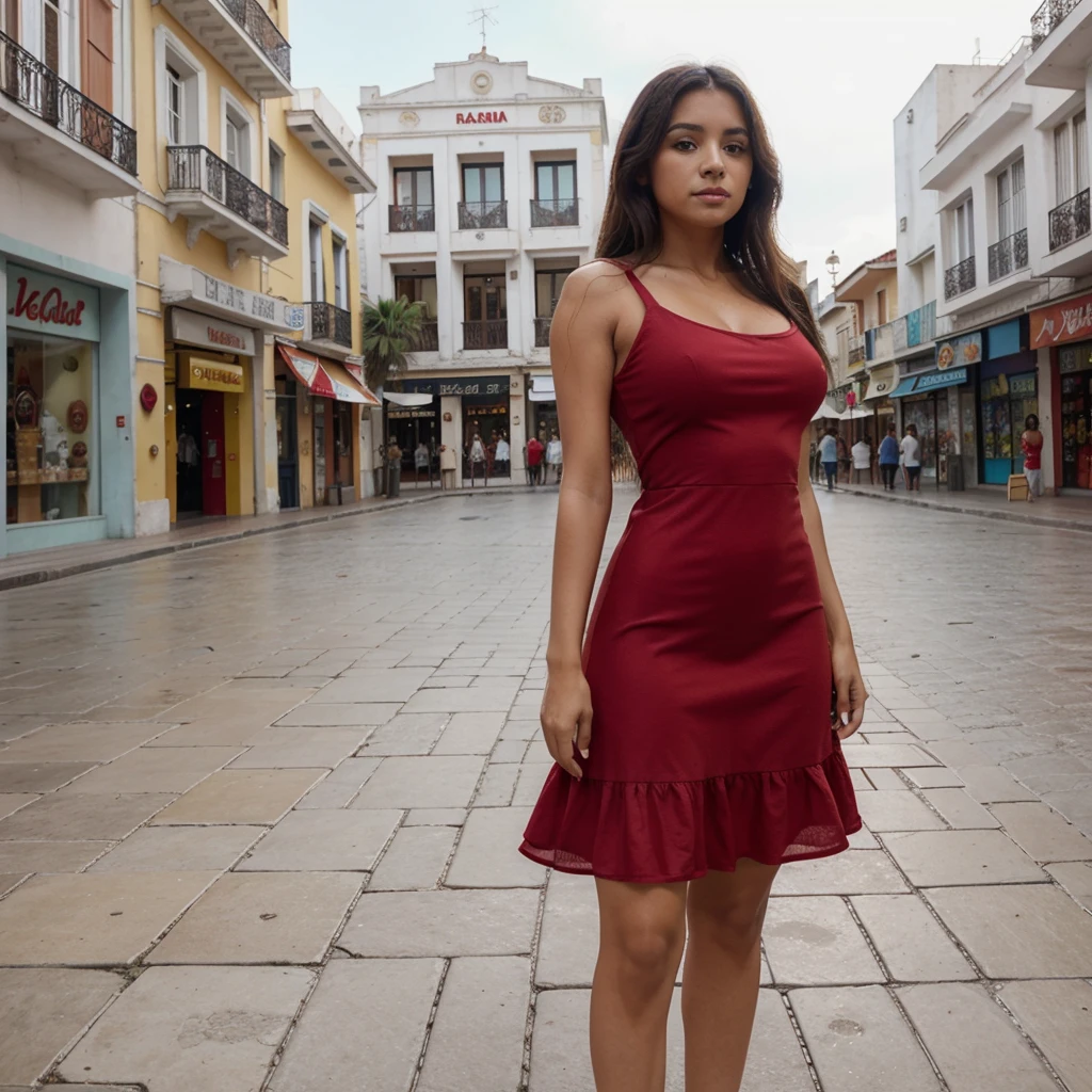 Mujer sexy, cabello largo, latina, morena, vestido rojo, zapatos de tacon -  SeaArt AI