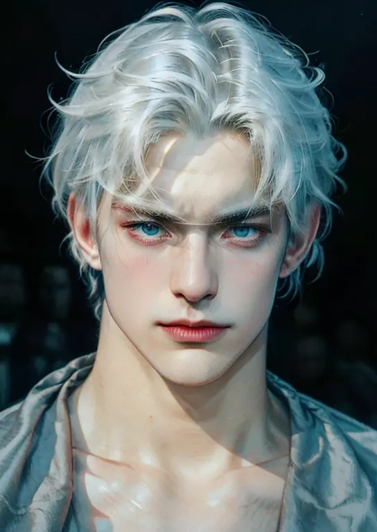 (more than half body), 1man, white hair, a knight, a little stern, solo focus masculine face, vivid blue eyes, large faded scar ...