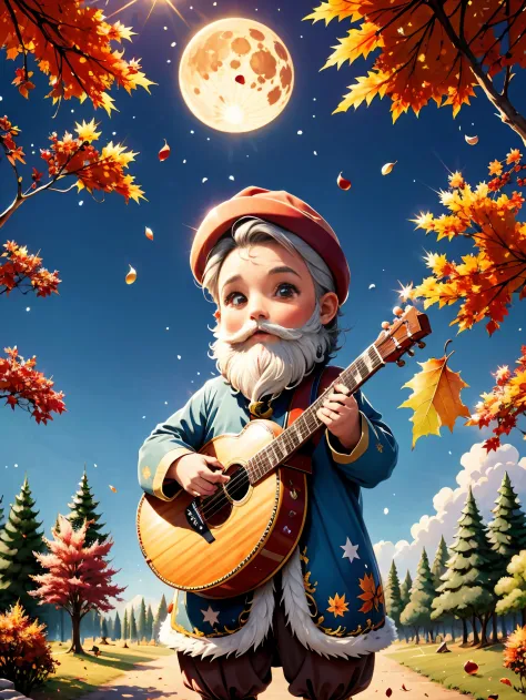 A 2D animation of a folk music band composed of anthropomorphic autumn leaves, each playing traditional bluegrass instruments, a...