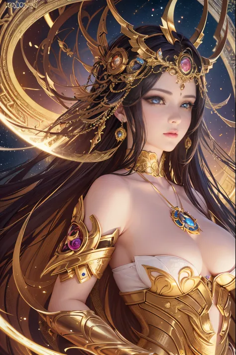 intricate ornate anime cgi style, super detailed fantasy characters, 4K highly detailed digital art, karol bak uhd, cyborg goddess in cosmos, beautiful digital works of art, 2. 5 d cgi anime fantasy artwork, Goddess. extremely high detail, portrait of cybo...