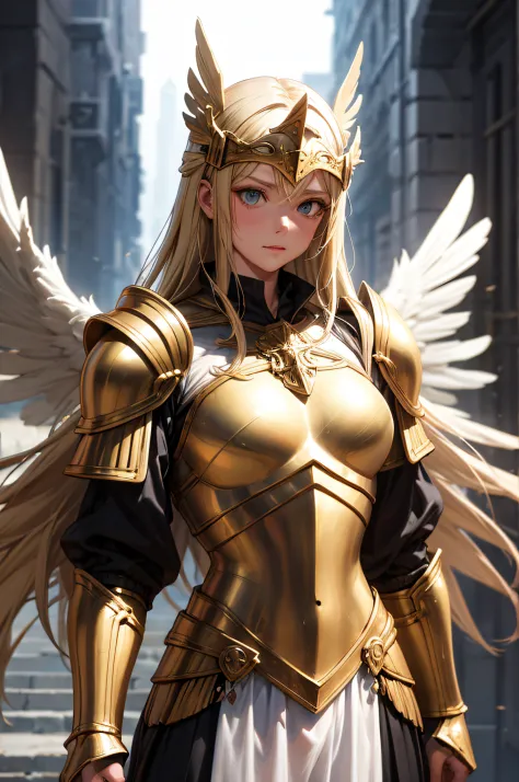 detailed, standing,upper body, winged helm, greek armor inspired, blonde,