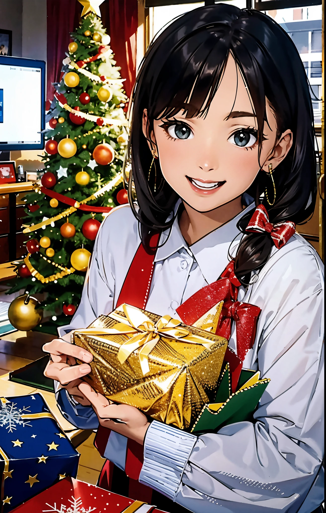 (best quality,4k,8k,highres,masterpiece:1.2),ultra-detailed,realistic,gifts,table,Christmas tree,decorations,wrapping ,bows,ribbon,presents,holiday spirit,vibrant colors,warm lighting,cozy atmosphere,toys,cards,candles,snowflakes,joyful,celebration,exquisite details,exciting surprises,shiny ornaments,sparkling tinsel,beautifully wrapped,excited children,anticipation,festive mood,magical ambiance,delightful moment,wonderful memories,family gathering,cheerful faces,Christmas magic,extravagant,abundance of presents,HDR,UHD,studio lighting,ultra-fine painting,sharp focus,physically-based rendering,professional,vivid colors,bokeh.