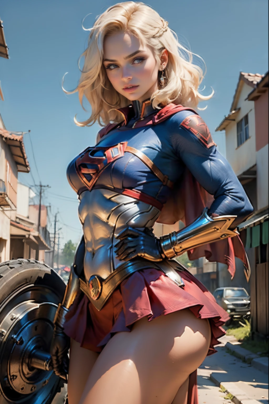 Mulher bonita com cabelo curto identificado corpo com seios grandes, Supergirl EUA ,dedos detalhados,lindas mãos,