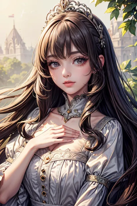 (best quality,8k,CG),detailed upper body,lonely girl,floral forest background,detailed facial features,elegant long curly hair,almond-shaped big eyes,detailed eye makeup,long eyelashes,twinkling stars,exquisite lip details,soft and harmonious style