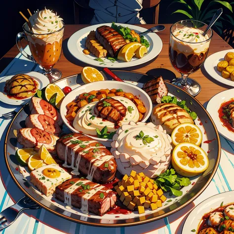 Create several extremely realistic dishes, Cupcakes, feijoada, Paste, Grilled fish, BBQ, Lasagna, Pasta, pancake, Parmesan Steak...