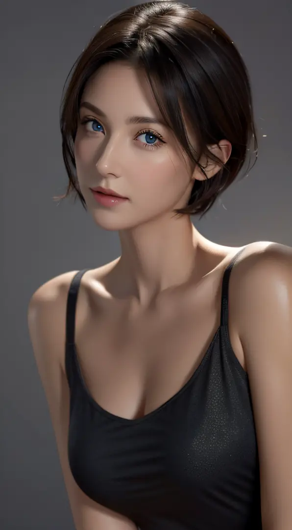 Skin Tight Black Top:1.2, Looking at Viewer, Cinematic lighting, Perfect, softlight, High resolution skin:1.2, Realistic skin te...