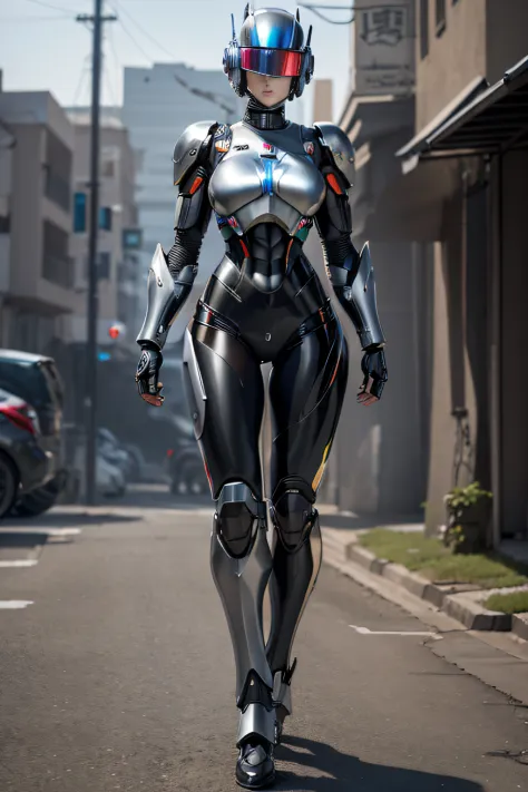 Female RoboCop、Armor that completely covers the whole body、very large armor、Helmet to hide your eyes、Rainbow Armor、Armor that co...