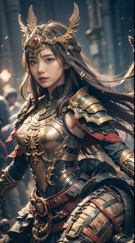 A Chinese sneering girl，Seven-doppelganger shot，（Eastern ancient battlefield：1.2），（With a weapon in his hand：1.2），Vampire fangs，...